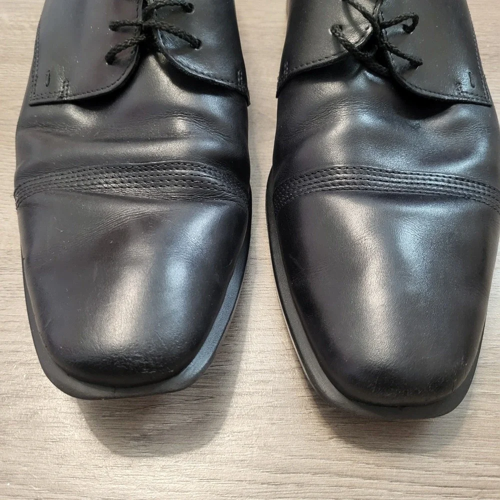 ECCO Mens Black Genuine Leather Cap Toe Derby Dress Shoes US Size 13 EU 47